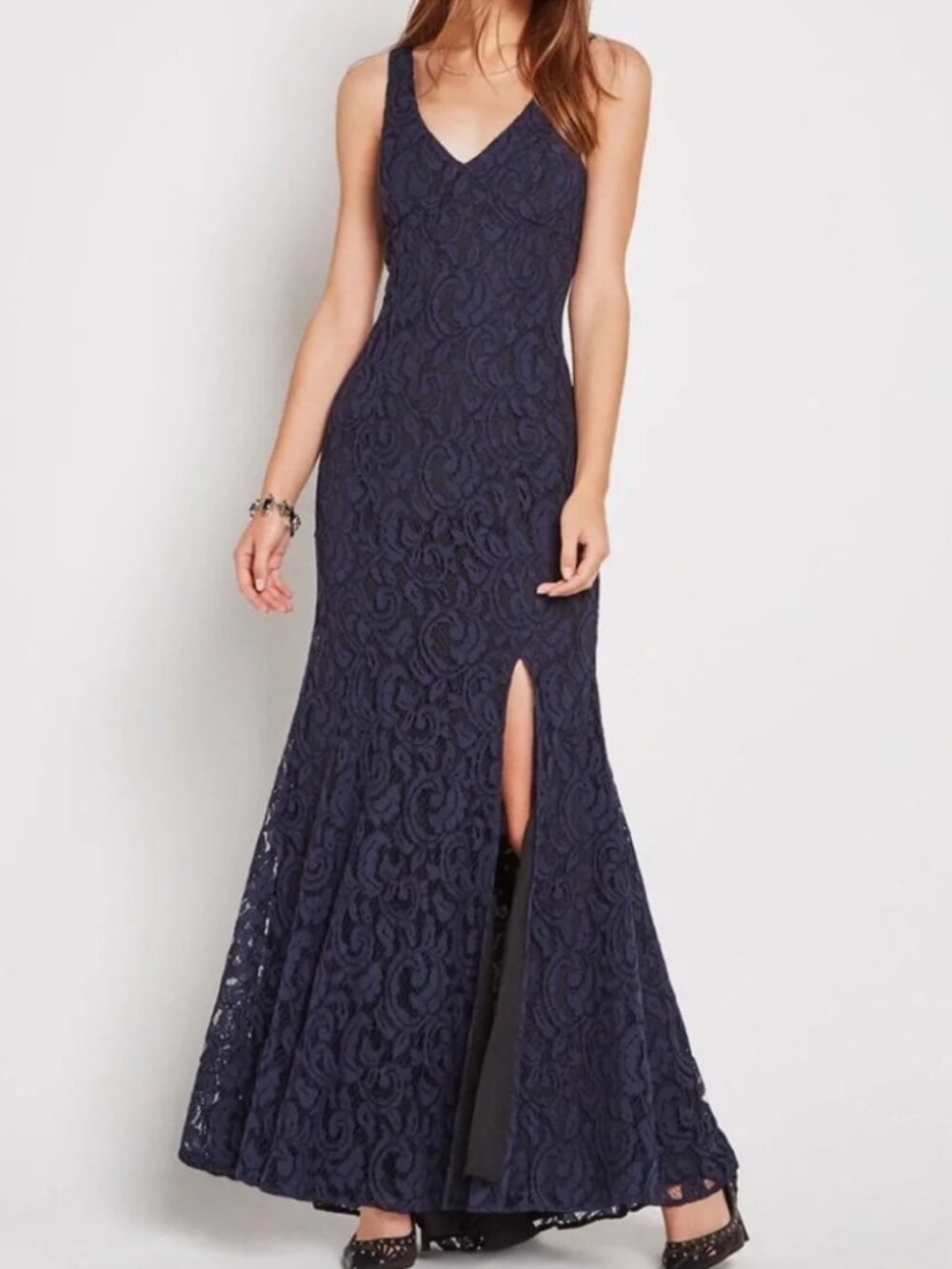 BCBGeneration navy and black fit and flare long dress Size 6 NWT